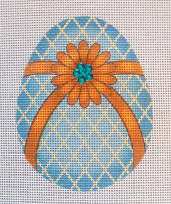 Sapphire Blue Flower  Egg Needlepoint Canvas