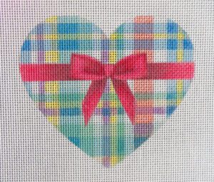 Pink Bow Plaid Heart Needlepoint Canvas