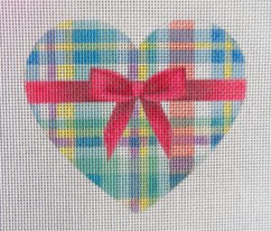 Pink Bow Plaid Heart Needlepoint Canvas