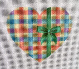 Green Bow Plaid Heart Needlepoint Canvas