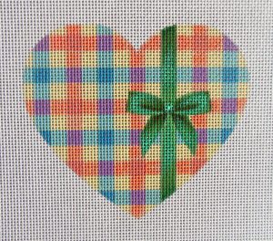 Green Bow Plaid Heart Needlepoint Canvas