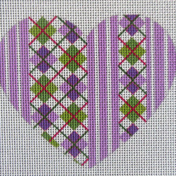 Purple Argyle Heart Needlepoint Canvas