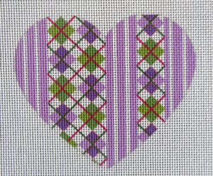 Purple Argyle Heart Needlepoint Canvas