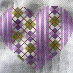 Purple Argyle Heart Needlepoint Canvas