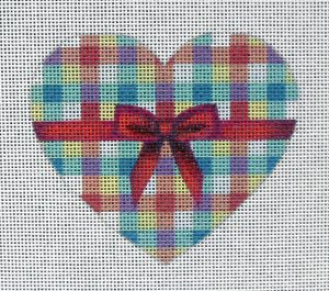 Red Bow Plaid Heart Needlepoint Canvas