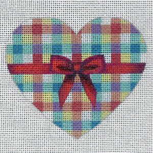 Red Bow Plaid Heart Needlepoint Canvas