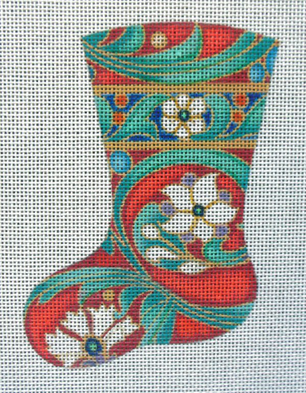Red Asian Mini Stocking Needlepoint Canvas