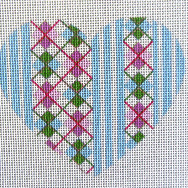Blue Argyle Heart Needlepoint Canvas
