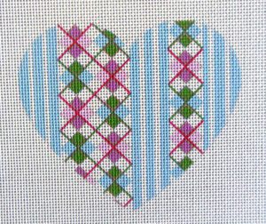 Blue Argyle Heart Needlepoint Canvas