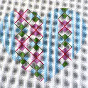 Blue Argyle Heart Needlepoint Canvas