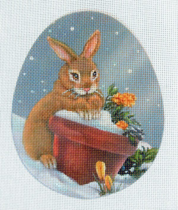 Spring Snow Bunny Egg Needlepoint Canvas