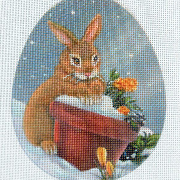 Spring Snow Bunny Egg Needlepoint Canvas