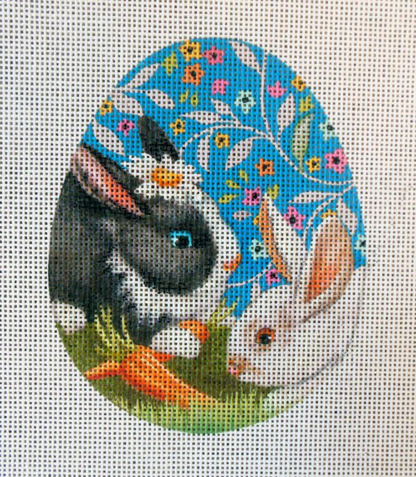 Black & White Bunnies Egg Needlepoint Canvas