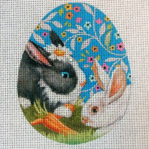 Black & White Bunnies Egg Needlepoint Canvas