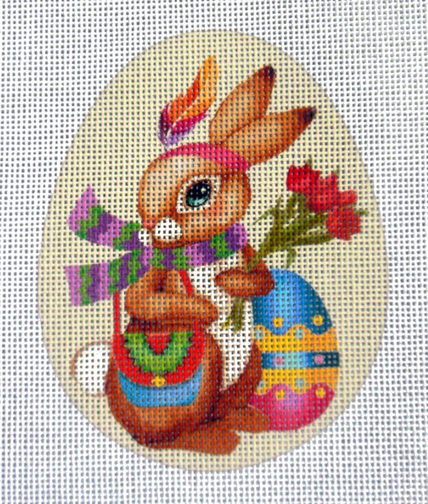 Boho Girl Bunny Egg Needlepoint Canvas