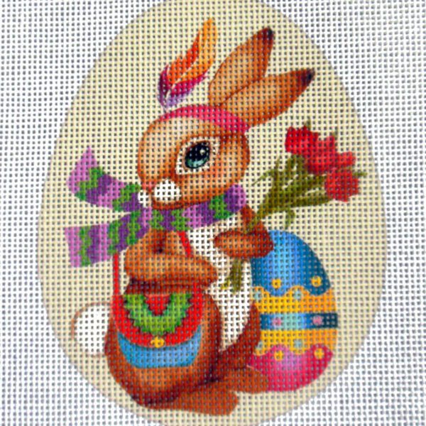 Boho Girl Bunny Egg Needlepoint Canvas