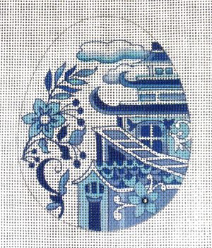 Chinoiserie Pagoda Egg Needlepoint Canvas