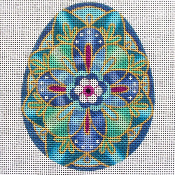 Psanky Egg Blue Needlepoint Canvas