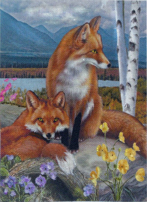 Spring Foxes Needlepoint Canvas