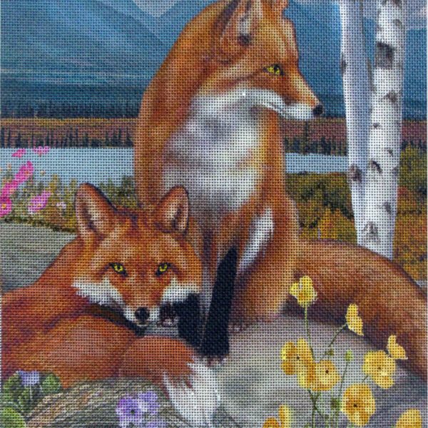 Spring Foxes Needlepoint Canvas