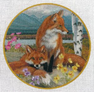 Spring Foxes Needlepoint Canvas
