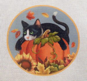 Tuxedo Cat Pumpkin Needlepoint Canvas
