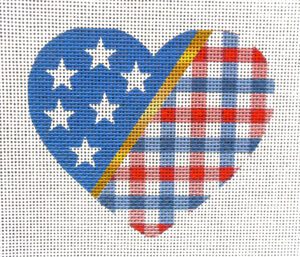 Patriotic Plaid Heart Needlepoint Canvas