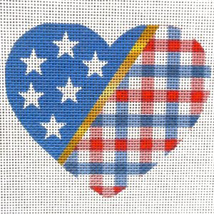 Patriotic Plaid Heart Needlepoint Canvas