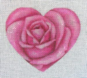 Pink Rose Heart Needlepoint Canvas
