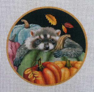 Raccoon in Pumpkin Patch Needlepoint Canvas