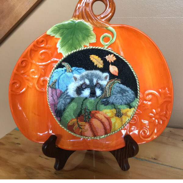 Raccoon in Pumpkin Patch Needlepoint Canvas