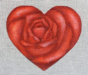 Red Rose Heart Needlepoint Canvas
