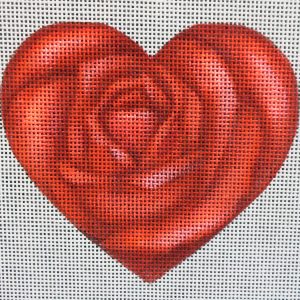 Red Rose Heart Needlepoint Canvas