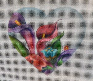 Calla Lily Heart Needlepoint Canvas