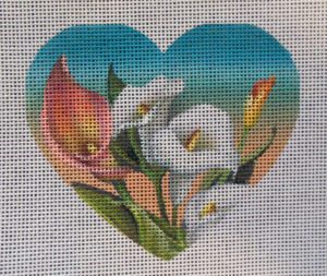Calla Lily Sunset Heart Needlepoint Canvas