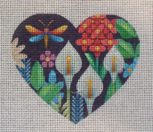 Full Bloom Dragonfly Heart Needlepoint Canvas