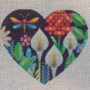 Full Bloom Dragonfly Heart Needlepoint Canvas