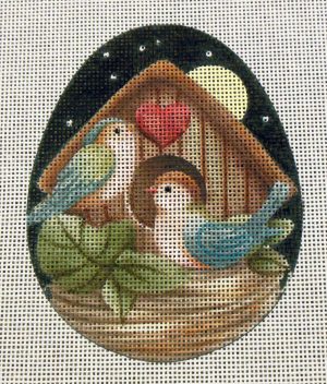 Love Birds Nest Egg Needlepoint Canvas