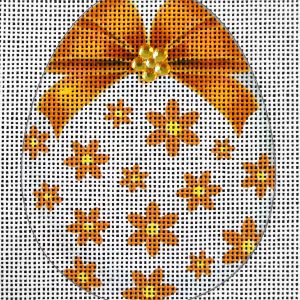 Tangerine Orange Floral Egg Needlepoint Canvas