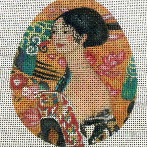 "Woman with Fan" Egg Needlepoint Canvas