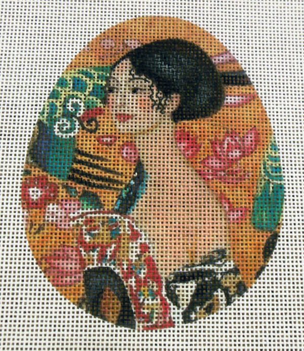 Klimt "Woman with Fan" Egg Needlepoint Canvas