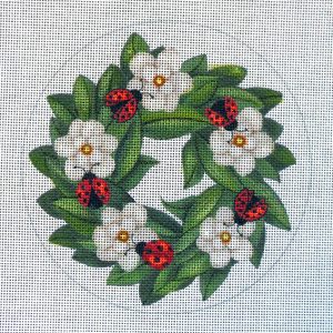 Ladybug Magnolia Wreath Needlepoint Canvas