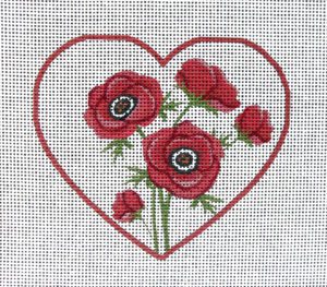 Red Anemone Heart Needlepoint Canvas