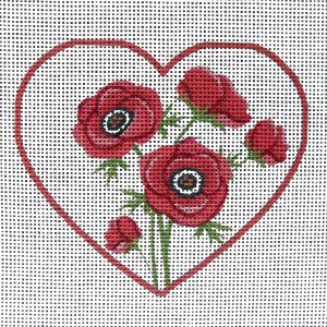 Red Anemone Heart Needlepoint Canvas
