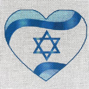 Israel Flag Heart Needlepoint Canvas
