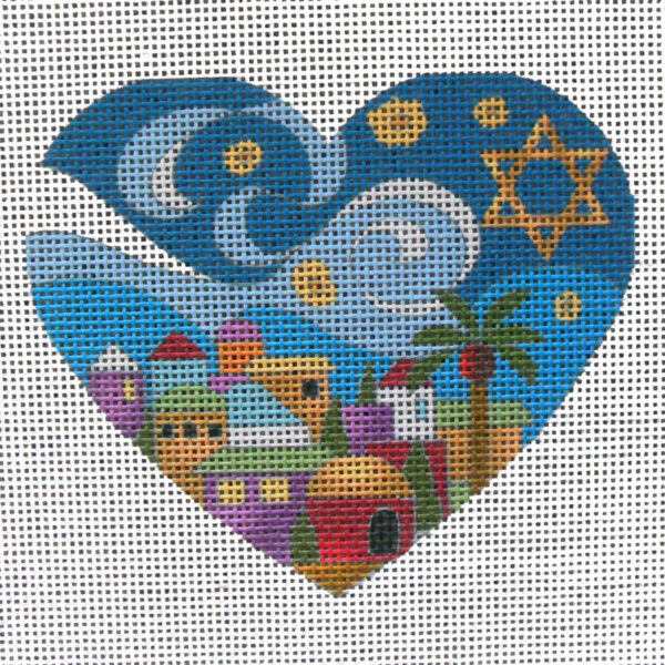 Starry Jerusalem Heart Needlepoint Canvas