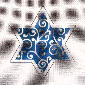 Blue Swirl Star of David Needlepoint Canvas