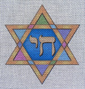 Chai Star of David Needlepoint Canvas