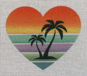 Tropical Sunrise Heart Needlepoint Canvas