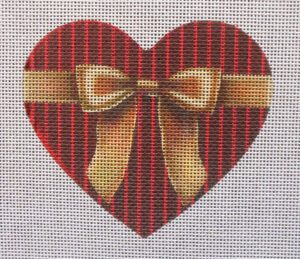 Crimson Pinstripe Heart Needlepoint Canvas